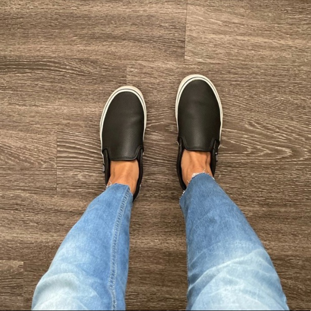 Vans Black Perforated Leather Slip Ons - W Size 7